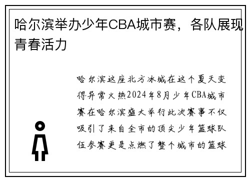 哈尔滨举办少年CBA城市赛，各队展现青春活力